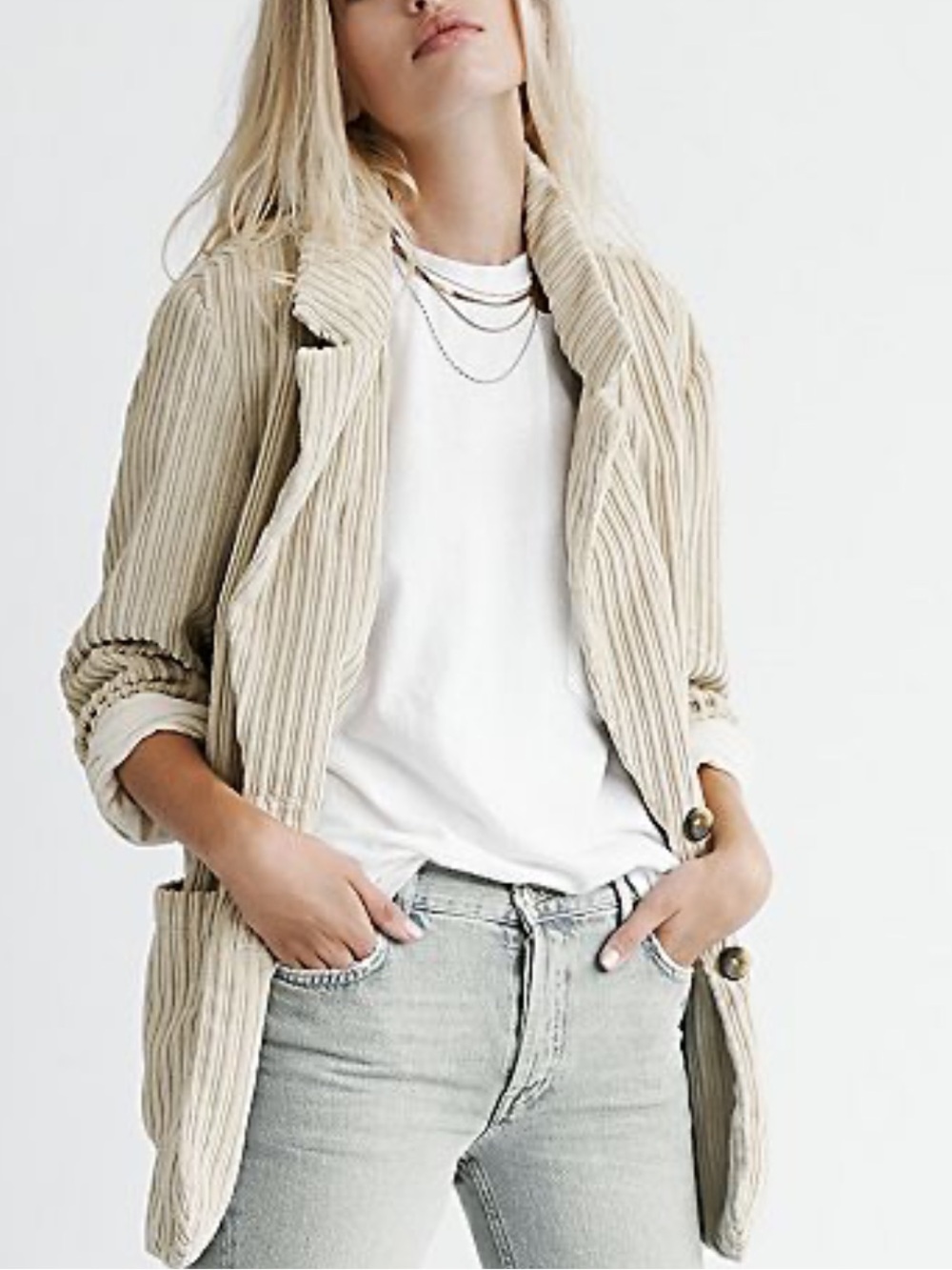 We The Free Free People Cream Corduroy Blazer L Oversized Boho Academia Relaxed